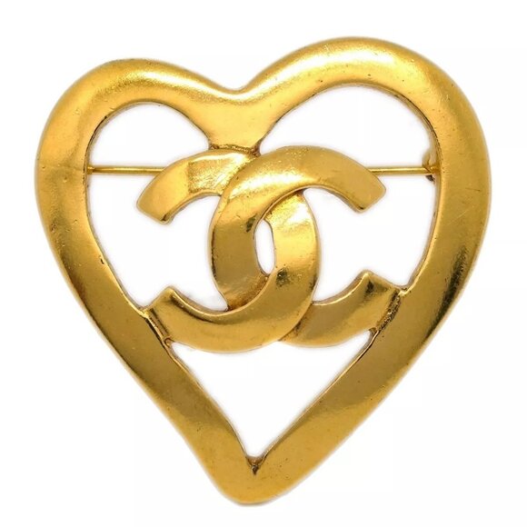 Chanel CC Heart Brooch Corsage Gold - Picture 1 of 16